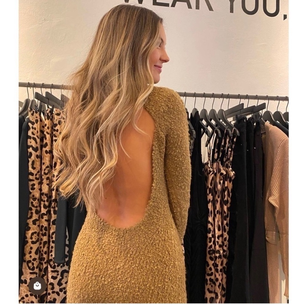 NWT RETROFETE SER.O.YA Boucle Long Sleeve Open Back Dress Si Medium - Picture 2 of 8
